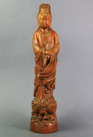 Kostbar Skulptur Kwan - Yin Bodhisattva Aus Buchsbaum Holz,  Boxwood China Um 1900 Bild
