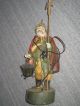 Alte Figur Nachtwächter Mit Helebarde & Laterne Holzfigur Geschnitzt Farbig Holzarbeiten Bild 2
