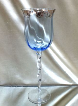 1 Art Deco Pokalglas Glas Kristall Mit Golddekor Kunstglas Dekoglas Blau Bild