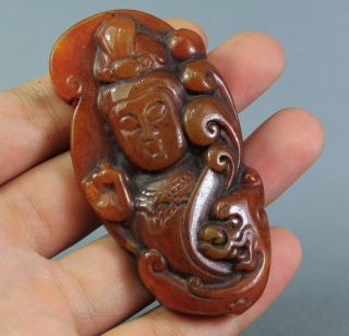 Altes Anhänger Amulett Kwan - Yin Aus Natürlicher Jade China Um 1900 Bild