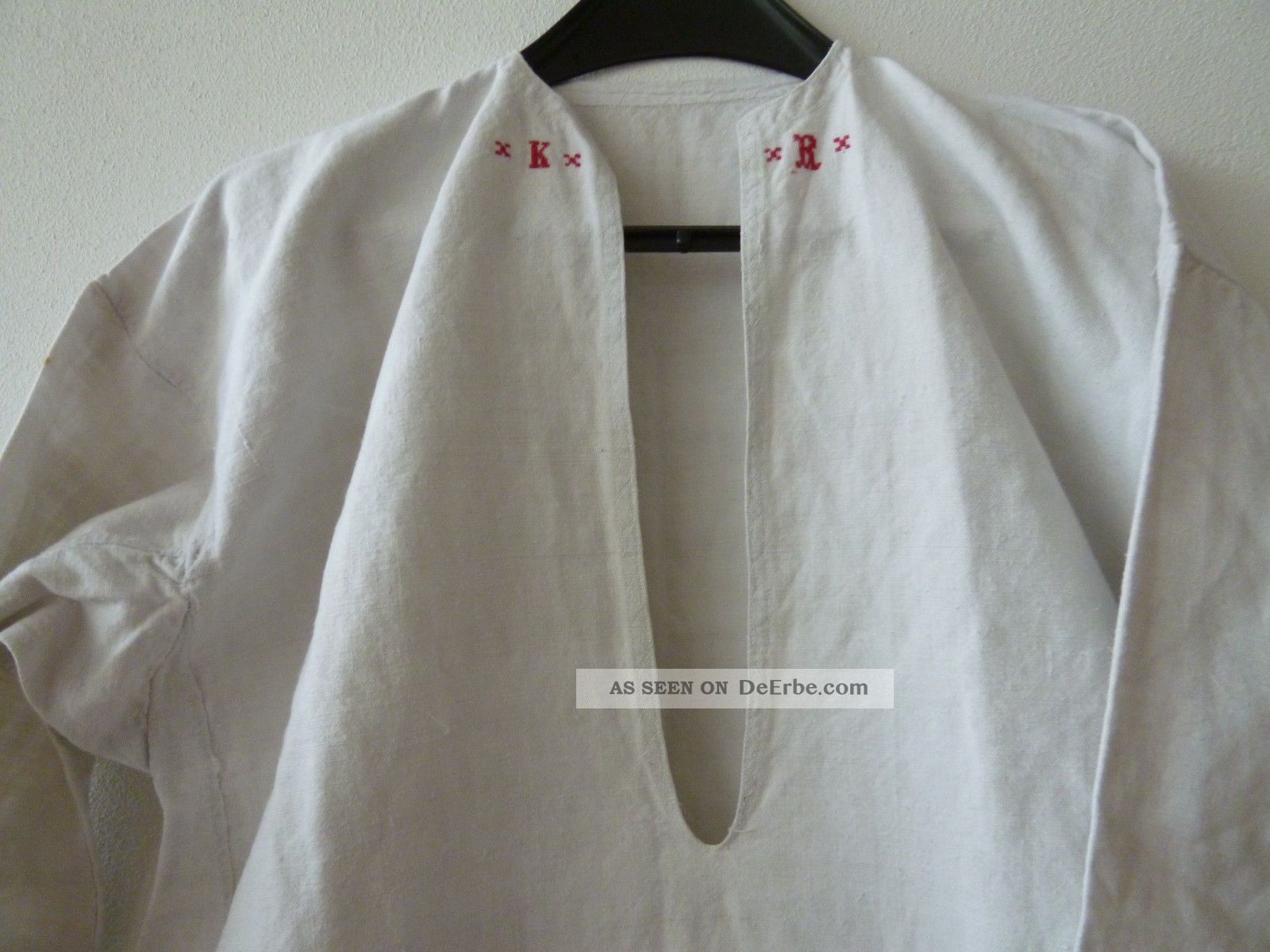 Altes Leinenhemd Bauernleinen Handgewebt Um 1900 Monogramm Leinentunika Larp Textilien & Weißwäsche Bild