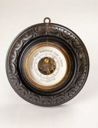 Jugendstil Metall - Barometer Mit Holzrahmen,  Rund,  Rückseite Mit Nr.  5357 Bild