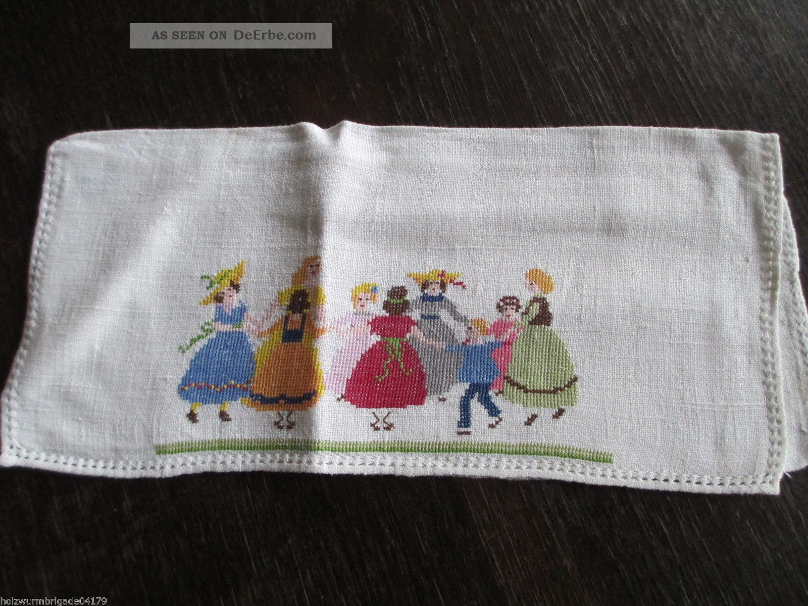 Eine Alte Serviettentasche Taschentuchtasche Leinen Bestickt Hohlsaum Um 1900 Tischwäsche Bild