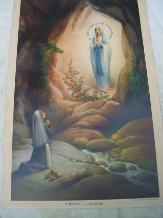 Altes Vintage Lourdes Our Lady Immaculate Conception Apparrition Poster Picture Bild