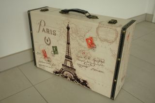 Koffer Holz Leder Bedruckt Reise Deko Paris Design Bild