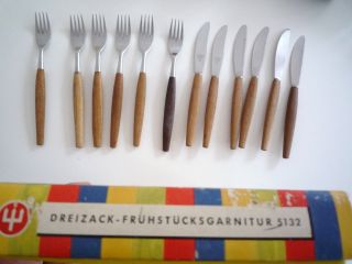Dreizack Solingen Teak Holz Frühstück Besteck 60s 70s Jahre Mid Century Flatware Bild