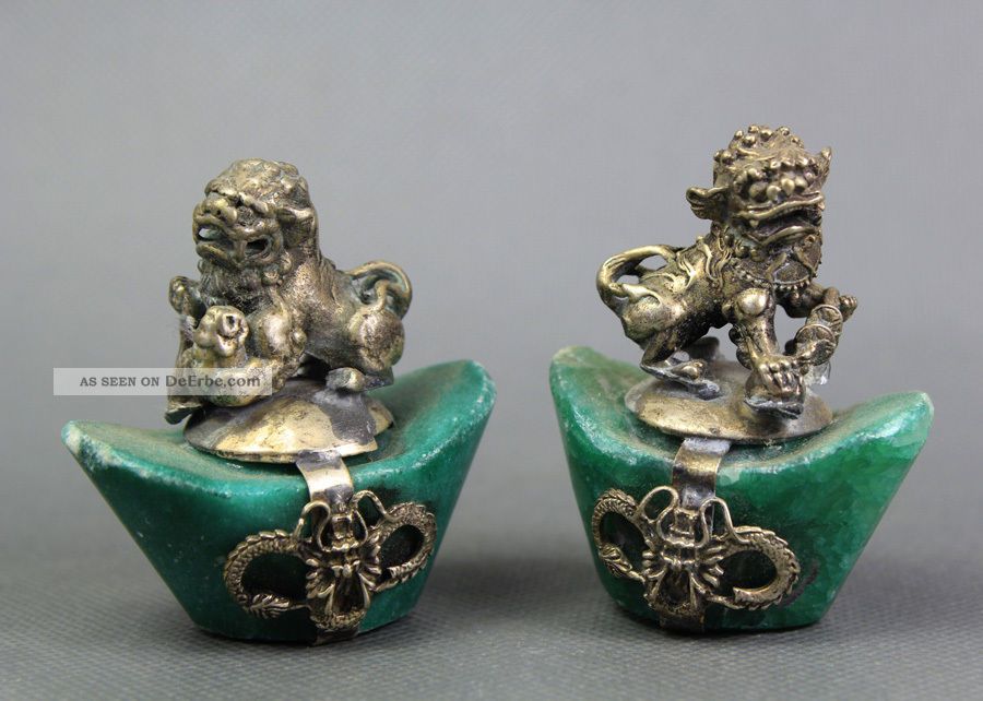 2 X Altes Skulptur Drache Aus Metall Versilbert China Um 1900 Asiatika: China Bild