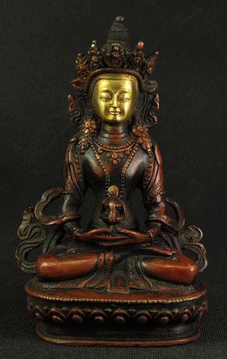 Große Skulptur Bronze Gottheit Auf Lotusthron China Tibet Wohl Um 1900 Bild