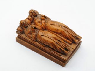 Antike Miniatur Grablege Memento Mori Buchsbaum Skulptur 18.  Jhd.  Maria Josef Bild