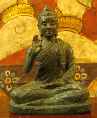 Alte Bronze,  Buddha In Segnender Position,  Lan - Na - Stil,  Ca.  100j.  Alt Bild