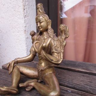 Wunderschöne GrÜne Tara Aus Tibet,  Buddha,  Nepal,  Messing,  Beschützer,  15,  8 Cm Bild