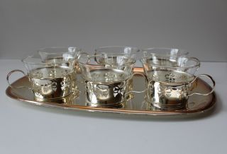 6 - X - Teeglashalter - Mit - Teeglas Schott Jena Glas Und Tablett Design 60er Bild