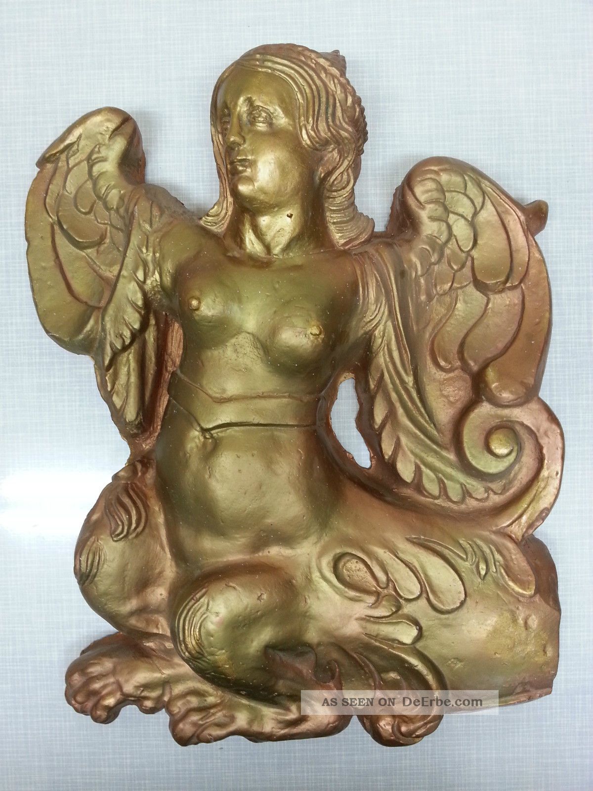 Gipsfigur Engel Gold/bronze,  42x30cm,  30 Jahre,  Bildhauer,  Sehr Gute Erhaltung 1950-1999 Bild