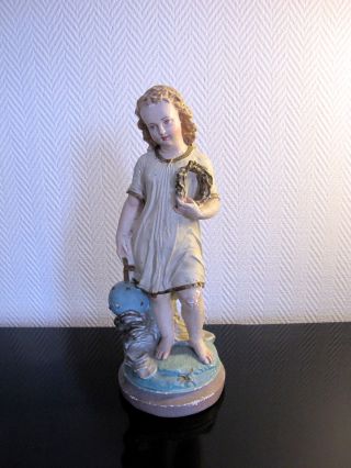 Mädchen Figur,  Gips - Skulptur Bemalt,  37cm,  Alt,  Echt Und Authentisch Bild