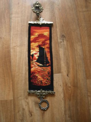 Gobelin Wandbehang Schiff Wandbild M.  Messing Glocke - 76cm Gesamtlänge Bild