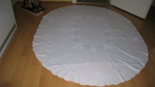 Große Ovale Weiße Tischdecke Weiß - Hochstickerei,  Hohlsaum.  Top 