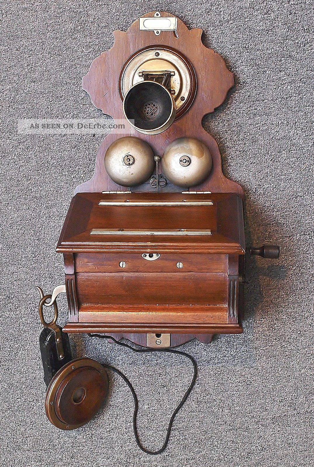 Antikes Wandtelefon M1900 Siemens & Halske,  Kurbelinduktor,  Holzgehäuse Antike Bürotechnik Bild
