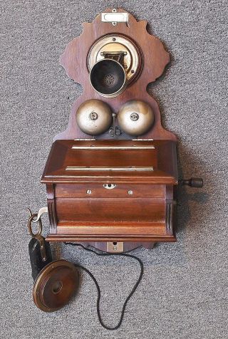 Antikes Wandtelefon M1900 Siemens & Halske,  Kurbelinduktor,  Holzgehäuse Bild
