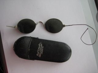 Antike Brille – Nickelbrille – Sonnenbrille Mit Lederetui – Ca.  120 Jahre Alt Bild