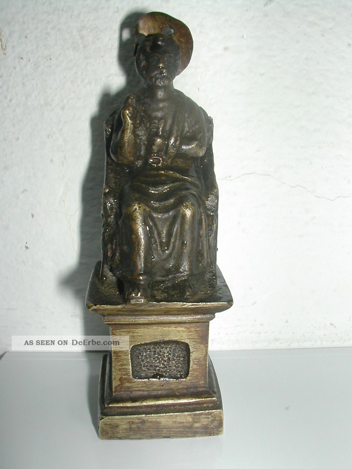 Antike Bronze Figur Mit Patina Hl.  Simon Petrus Auf Petrusstuhl Bronze Bild