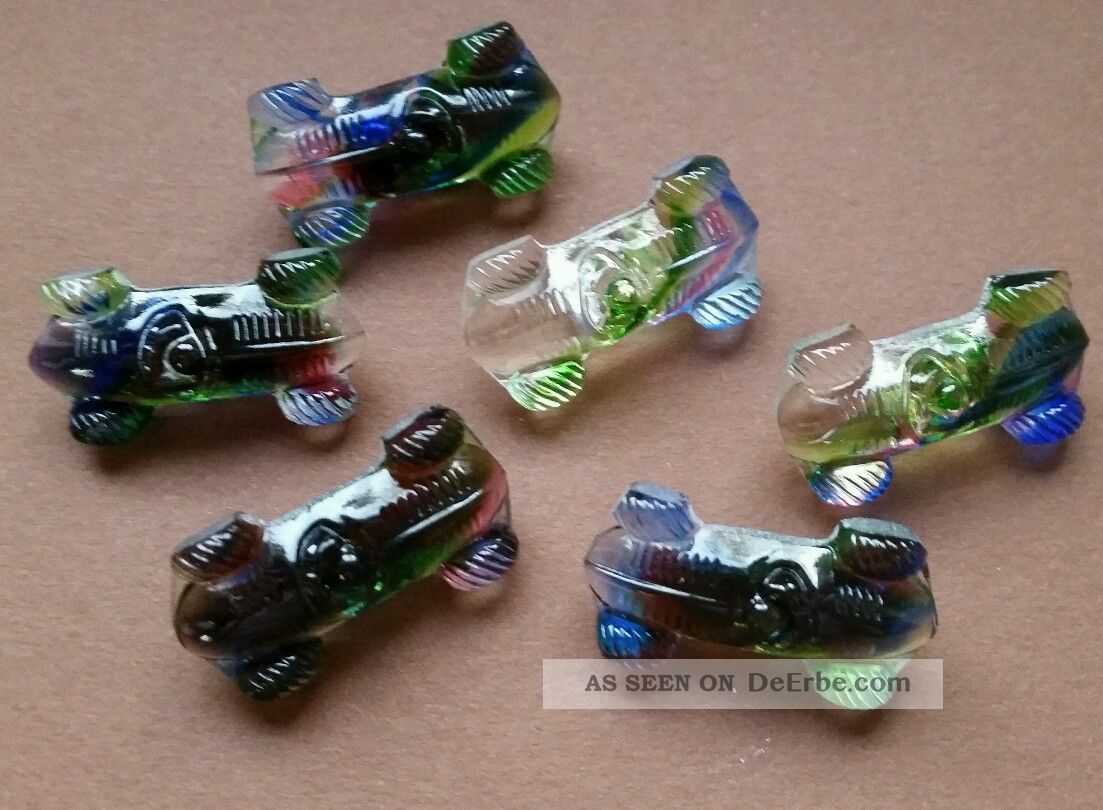 ♥alte Glasknöpfe Rennautos Regenbogen 6 Stk Länge 25 Mm♥ Nähutensilien Bild