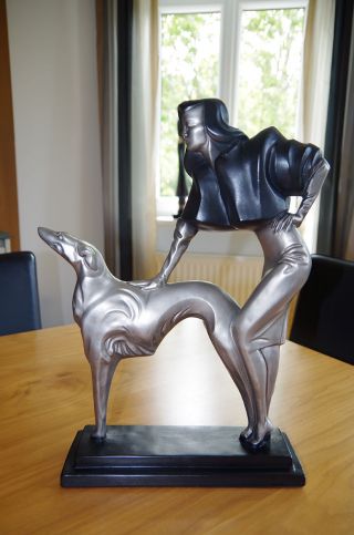 Austin Sculpture Elegante Dame Lady Mit Hund Barsoi Von A.  Danel 1991 Bild