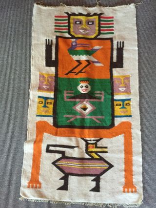 Alter Handgewebter Teppich Wandteppich Aus Peru,  über 40 Jahre Alt,  Bestzustand Bild