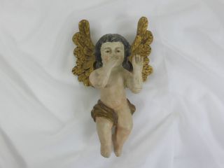 Geflügelter Engel In Bewegter Haltung,  Vollplastisch,  Holz Glasaugen 1900 Bild