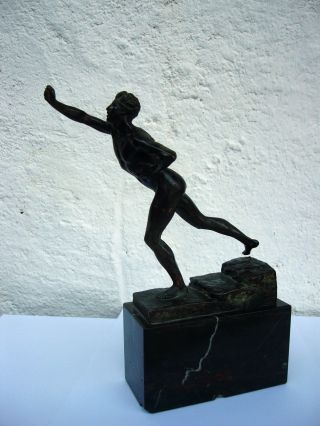 Bronze Figur Sign.  Max Kruse Gladenbeck Siegesbote Marathon Läufer Skulptur 1890 Bild