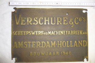 Große Originale Schiffstafel Bootstafel Messing Verschure & Co Amsterdam 1940 Bild