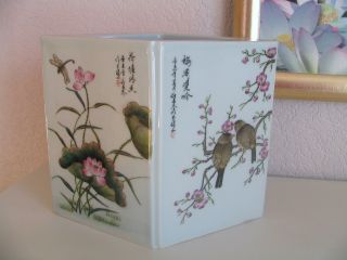 Asien China Vase Besonderer Formgebung Porzellan Kirschblüte - Vogel Handgemalt Bild
