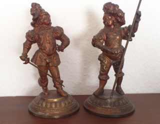 2 Antike Bronzefiguren,  Musketiere In Barock - Kleidung,  Frankreich Um 1850 - 70 Bild