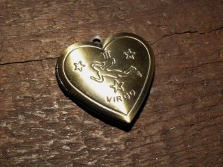 Messing Amulett Medaillon Anhänger Pillen Dose Herz Jungfrau Virgo Sternzeichen Bild