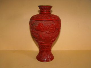 Vase Rotlack Schnitzlack Landschaftsdekor Email China Asien Lack Vase Bild