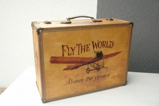 Koffer Holz Leder Bedruckt Fliegermotiv Antikoptik Foto Deko Design Bild