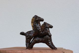 Keramik Skulptur - Spielende Pferde - Vergoldet - Unikat - Sehr SchÖn Bild