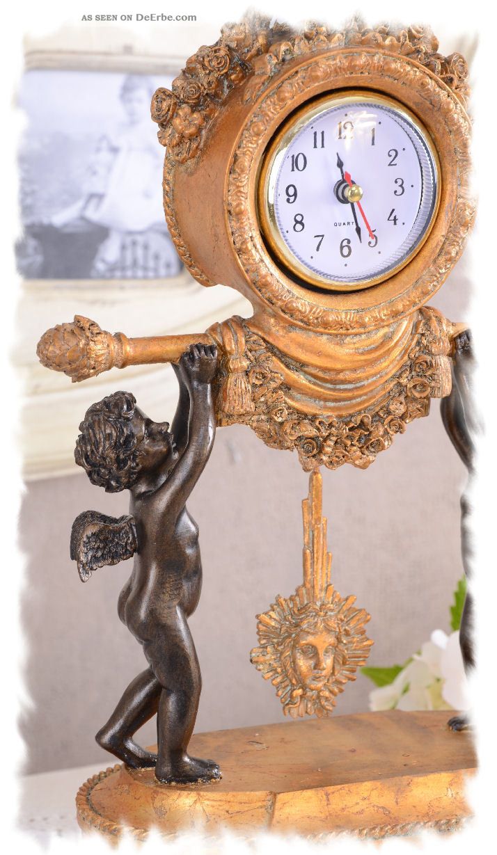 Tischuhr Empire Kaminuhr Medusa Pendeluhr Engelfigur Antik Uhr Schrankuhr Gold 