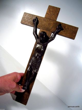 Altes Kreuz Kruzifix Massivholz Bronze Jesus Christus Sammlerstück Bild