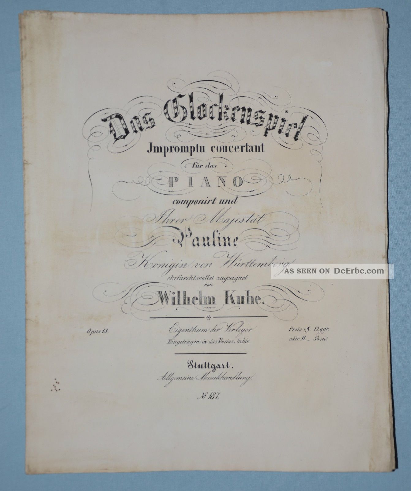 Notenheft Frühdruck 19.  Jh Das Glockenspiel Wilhelm Kuhe Pauline Von Württemberg Kunst & Kultur Bild