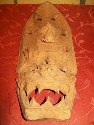 Drachen Wand Maske Aus Hellen Holz Gesamthöhe Ca.  26 Cm Bild