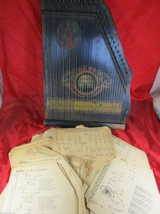 Uralt Amerikanische Guitarre - Zither Konzert - Violin - Harfe Melodiezither Um 1900 Bild