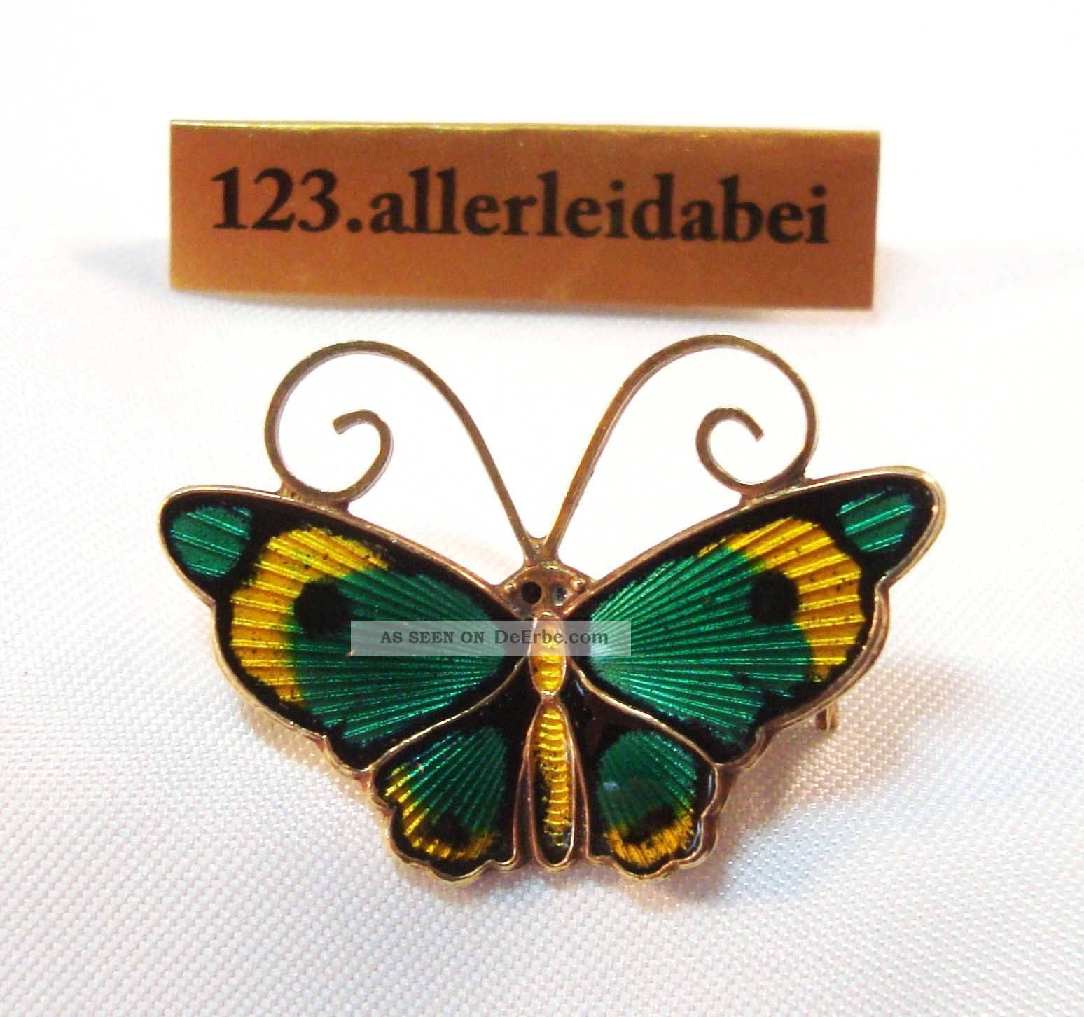 Brosche Golden Schmetterling Insekt Emaille Rosa Beige Schwarz Antik Class Ehe