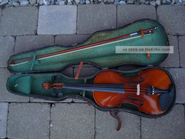 Schöne Geige 4/4 Mit Bogen In Altem Geigenkasten Saiteninstrumente Bild