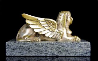 Versilberte Empire Sphinx Bronze Frankreich Um 1860 Steinsockel Klassizismus Bild