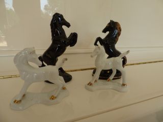 Pferde/dachbodenfund - 4 Stück - Aus Porzellan - Mit Goldbemalung - Weiss & Schwarz Bild