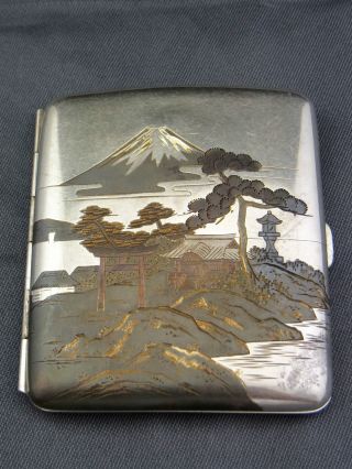 Art Deko Zigarettenetui 950/ - Silber Japan Mit Vulkan Fuji Signiert Bild