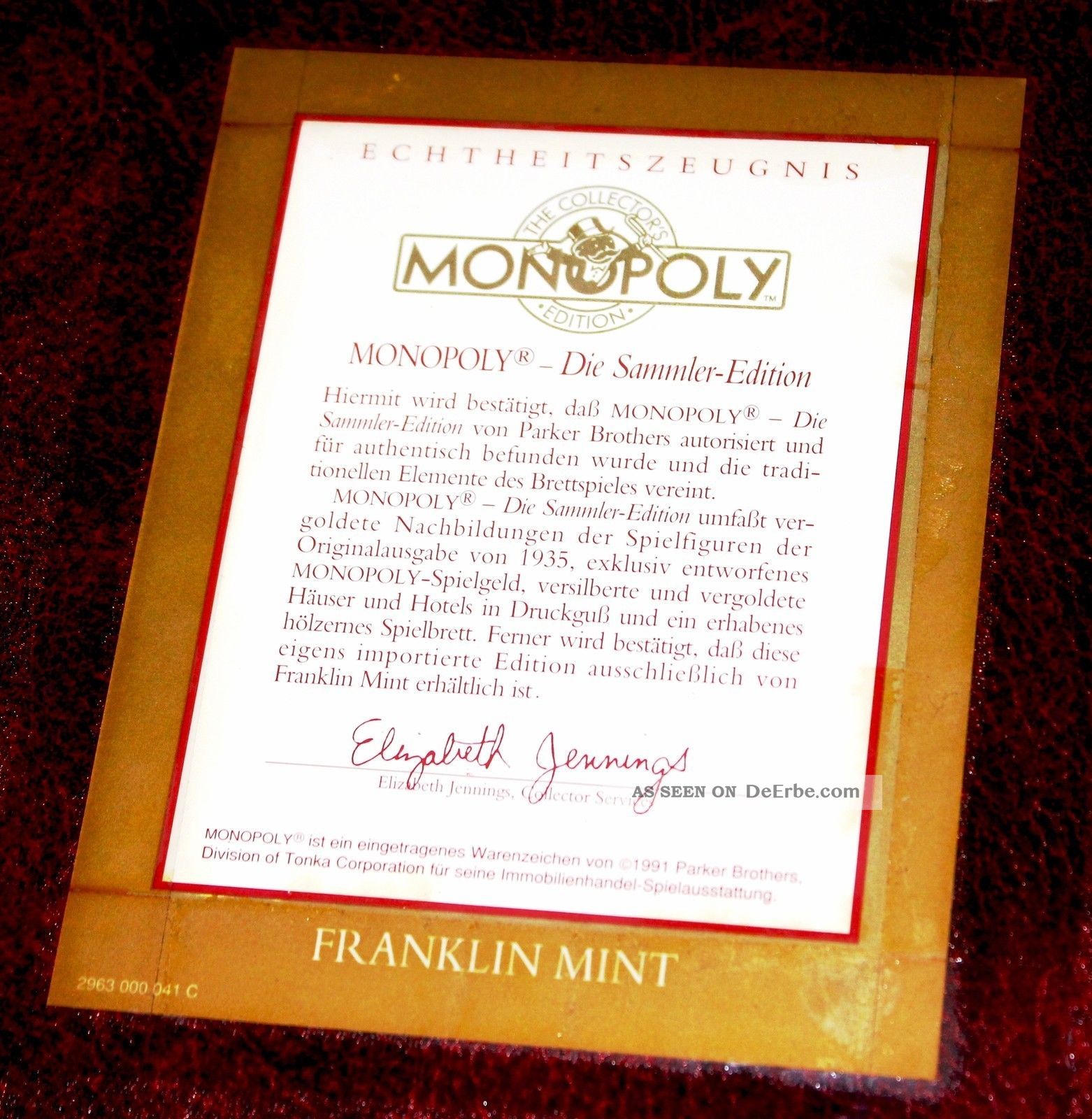 Monopoly Franklin Sammler Edition / Collector ' S Edition ...