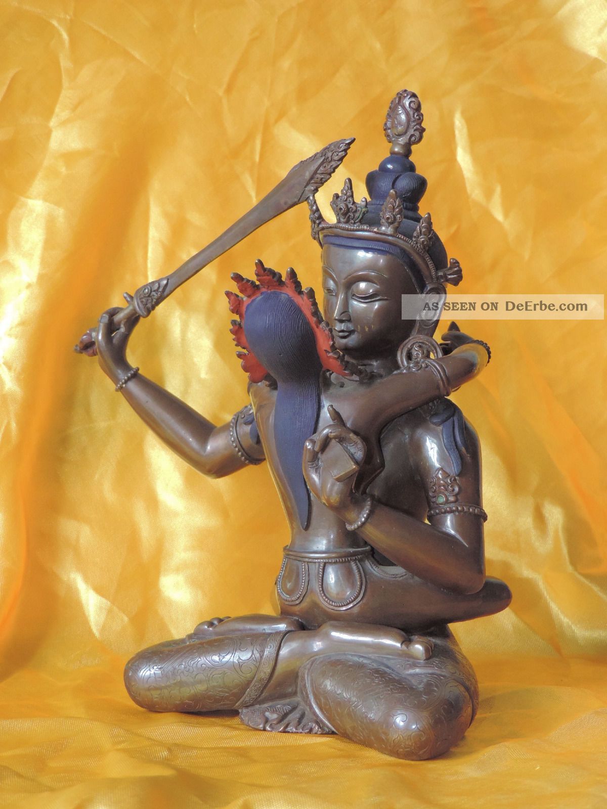 Antique Chinese Buddha Statue Bronze Sculpture Manjushri China