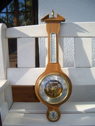 Alte Huger Wetterstation Präcisions Barometer Thermometer Hygrometer Holz Bild