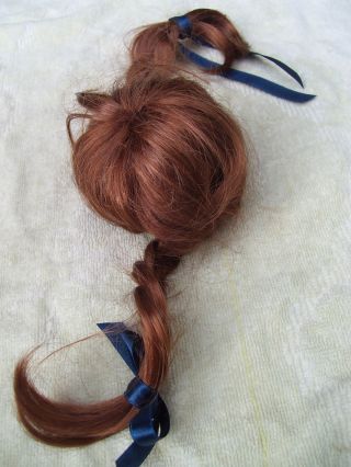 Alte Puppenteile Kupferrote Haar Perücke Zoepfe Vintage Doll Hair Wig 40 Cm Girl Bild